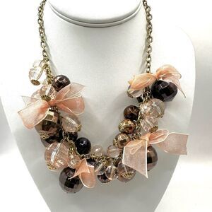 Pink cluster bow  beaded necklace